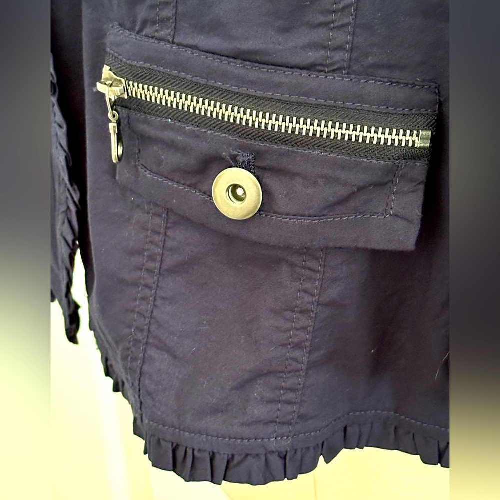Anthropologie CocoYClub Lightweight Navy Jacket Ruffle Trim Zipper Size XL NWOT - Picture 3 of 13
